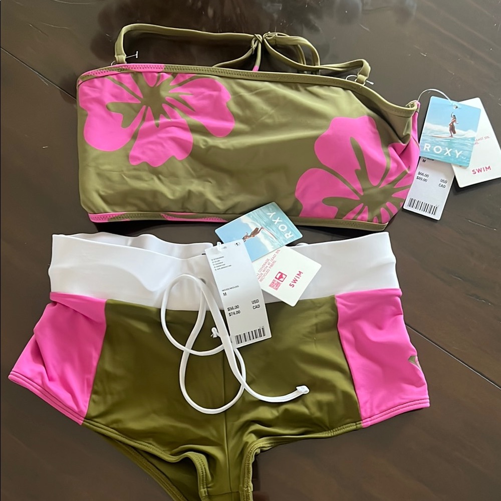 Roxy Green and Pink Sporty Bikini